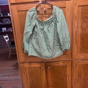 Olivaceous Green Striped Blouse